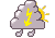 cloudy, showers and thunderstorms
